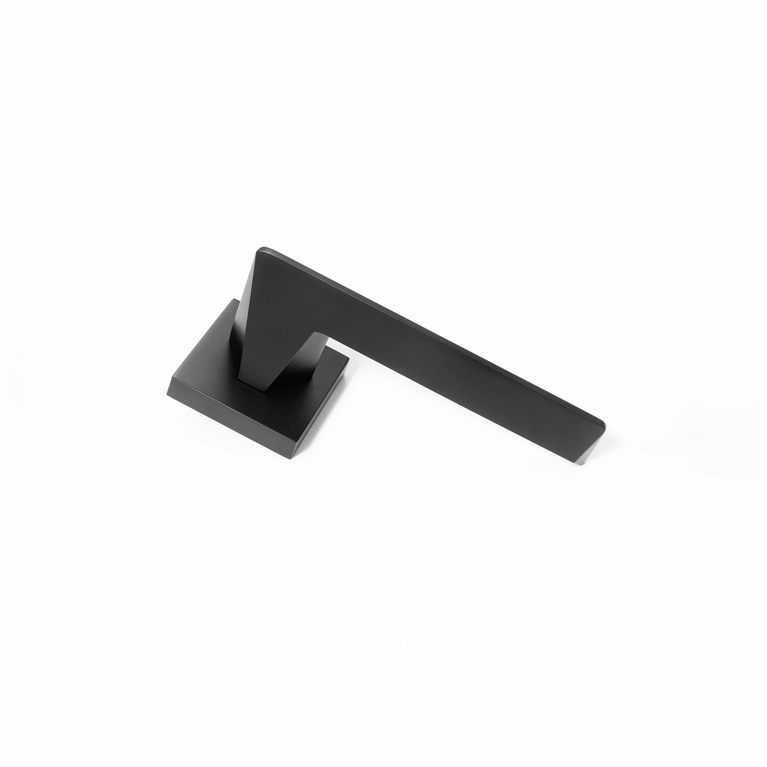 Tagg internal door handle in black finish, featuring a minimalist square rose design and geometric lever profile, placed vertically on a white background.