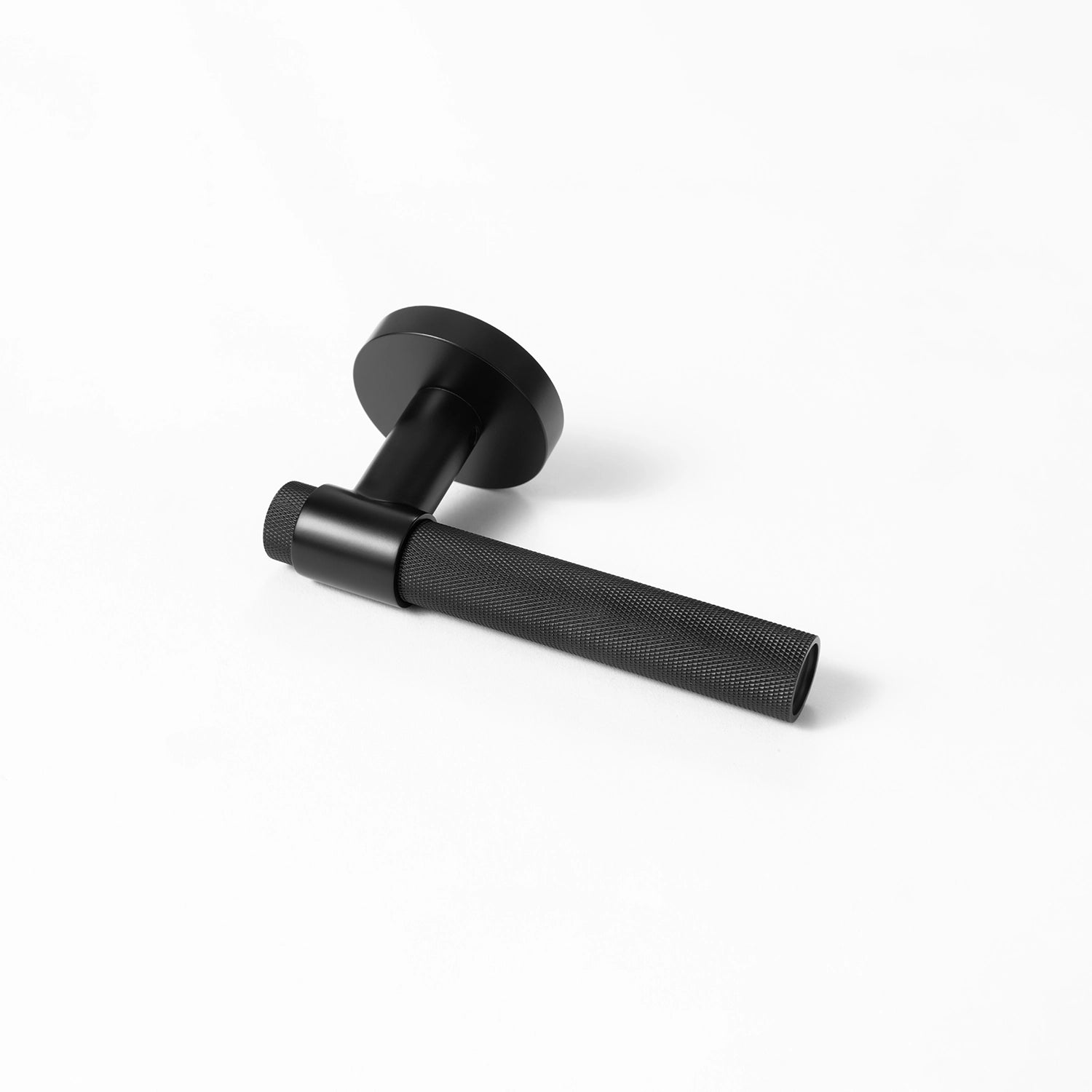Tord-02 internal door handle in black finish, with a large knurled grip, displayed on a white background.