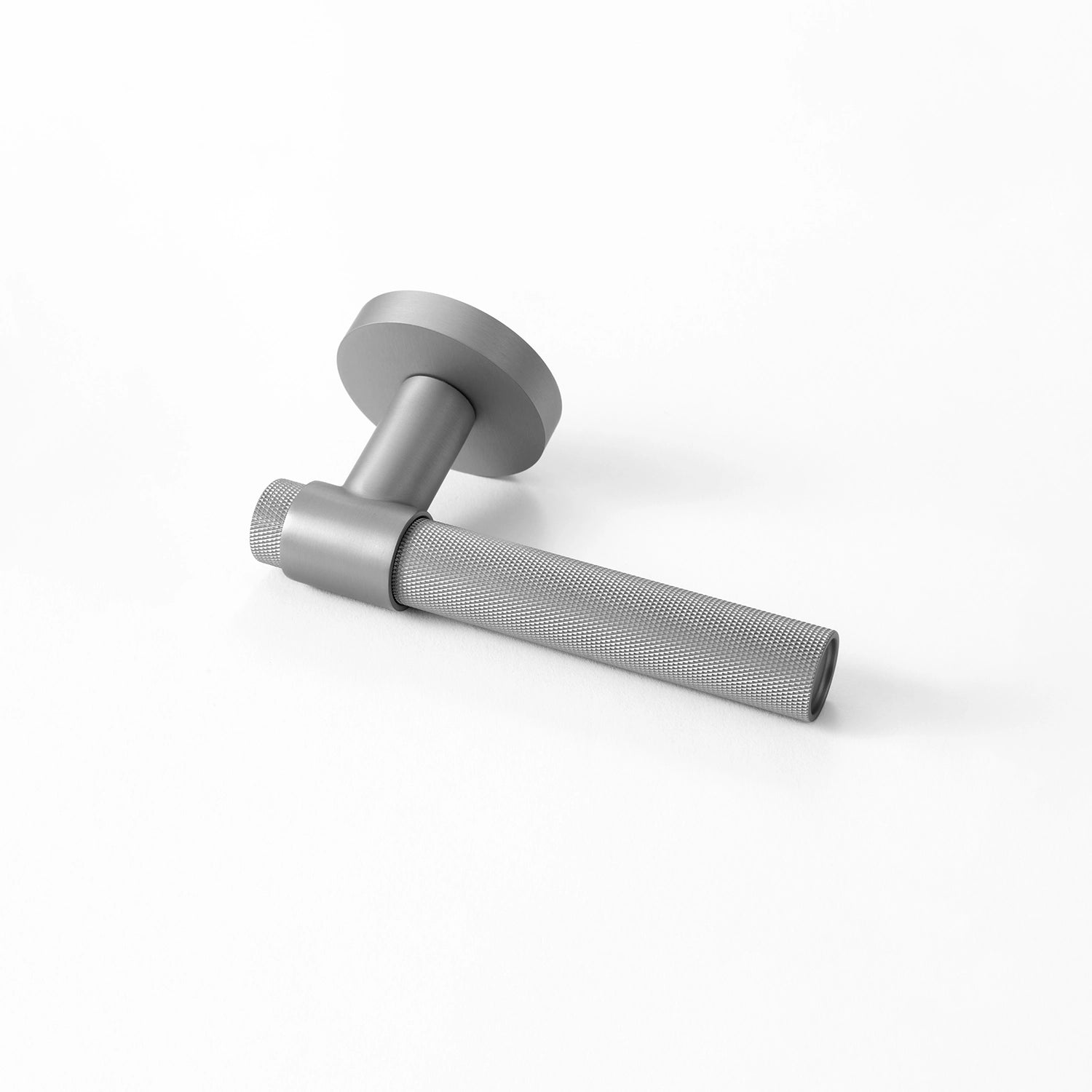 Tord-02 internal door handle in nickel finish, with a large knurled grip, displayed on a white background.